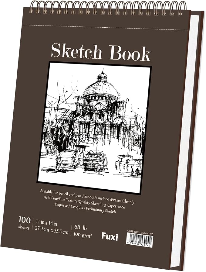 Sketch Book 11 x 14”, 100 Sheets Top Spiral Sketchbook, 68lb /100gsm Drawing Paper Pad, Sketch Pads for Drawing for Adults, Large Sketchbook.