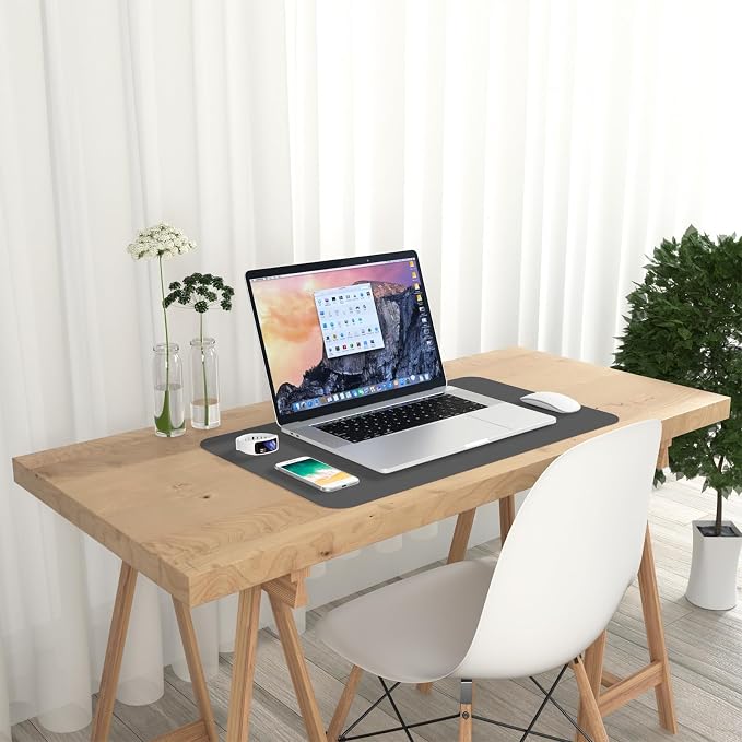 Hsurbtra Desk Pad, 23.6" x 13.8" PU Leather Desk Mat, M Extended Mouse Pad, Waterproof Desktop Blotter Protector, Non-Slip Ultra Thin Small Laptop Keyboard Writing Mat for Office Home, Dark Gray