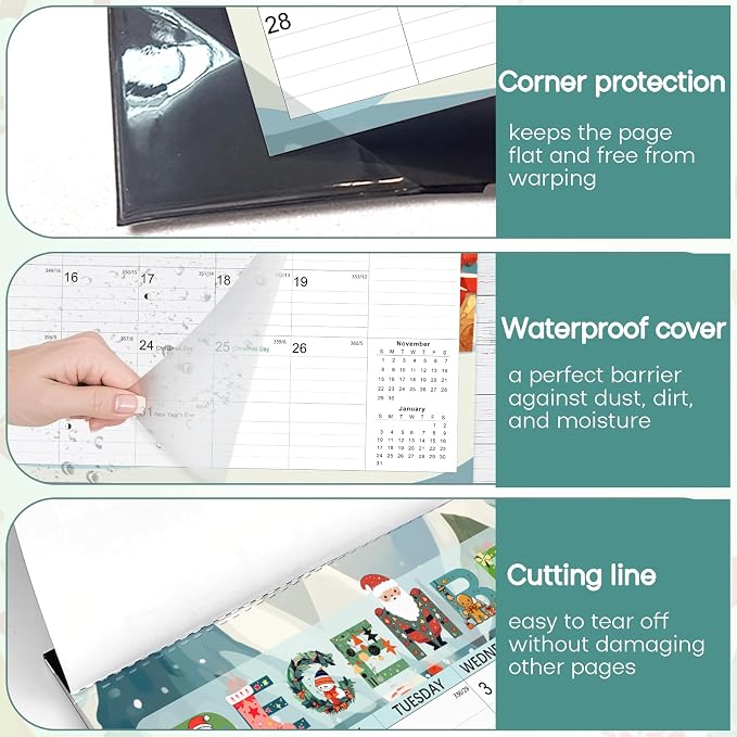 Desk Calendar 18 Months 17" x 12", Colorful-1 PACK | Thick No-Bleed Paper | Large Ruled Blocks | Transparent Cover | Perfect for Home & Office
