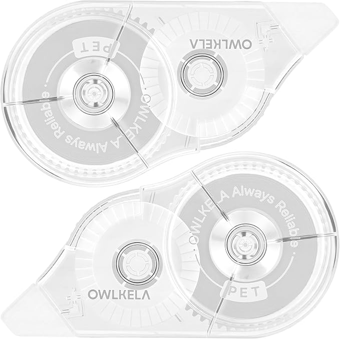 OWLKELA 2 Pack Plus Correction Tape, Tear-Resistant White Correction Tape, No Dry Time, Easy to Use, Office & School Supplies, 0.2 in Wide, 98.4 Ft, Clear