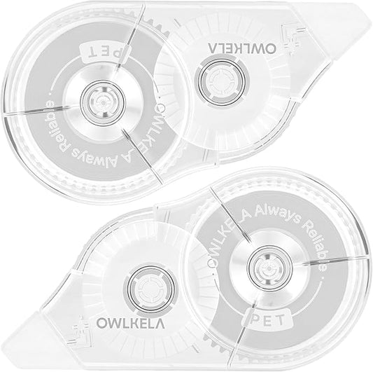 OWLKELA 2 Pack Plus Correction Tape, Tear-Resistant White Correction Tape, No Dry Time, Easy to Use, Office & School Supplies, 0.2 in Wide, 98.4 Ft, Clear