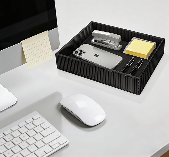 SITHON Valet Tray Desk Organizer PU Leather Catchall | Bedside Vanity Tray Nightstand Caddy Coin Box Key Jewelry Storage Organizer, Graduation, Stripe Black