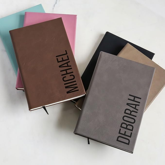 Lifetime Creations Custom Notebook (Dark Brown, Vertical Name) - Personalized Hardcover Vegan Leather Writing Journal, Business Meeting Notebook Gift for Professionals, Hard Cover Notepad