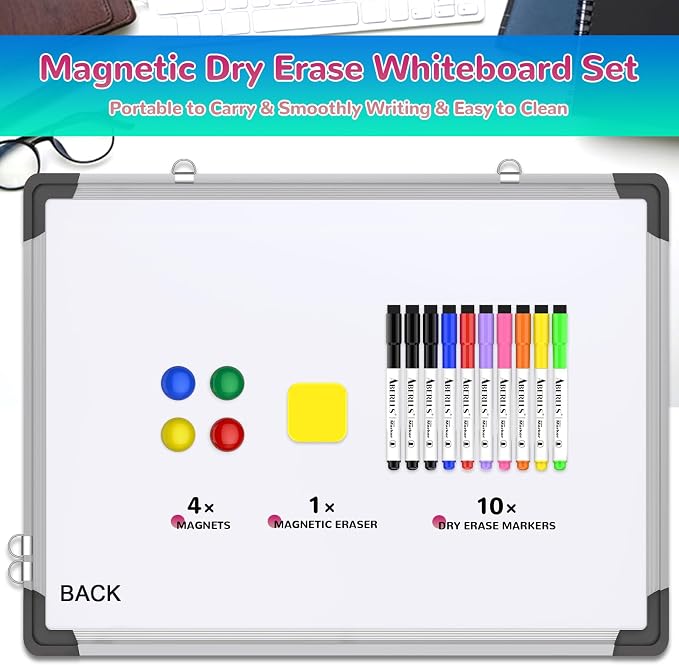 Monthly Calendar Whiteboard for Wall, 24x18 Inches Dry Erase Board with Cork Board Combo, Magnetic White Board, Double-Sided Hanging Portable Board for Office School Home Kitchen Planner Memo