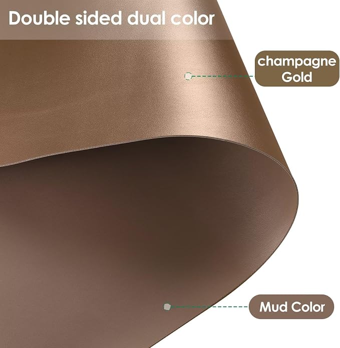 Faux Leather Table Cover,1.8mm Thick,12x90 Inch Desk Cover,Dresser Cover Top,Dresser Protector Top,Dresser Cover,End Table Cover.(Mud Color+Champagne Gold,12x90)
