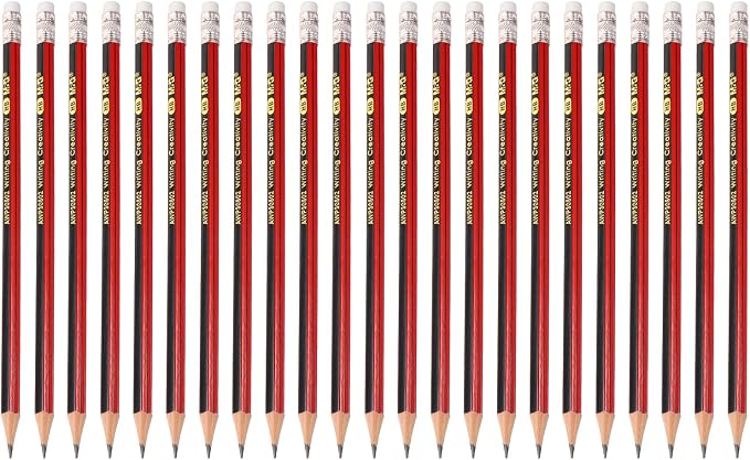 M&G Wooden Hexagonal Pencils, 24 Pcs HB Round Pencils with Eraser for Classroom & Office, Red & Black