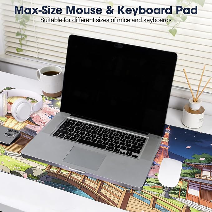 Durable Desk Pad 31.5x15.7 Inch - Thick XXL Mouse Pad with Anti Fray Stitched Edges, Natural Rubber Base, Smooth Fabric Top, Bridge