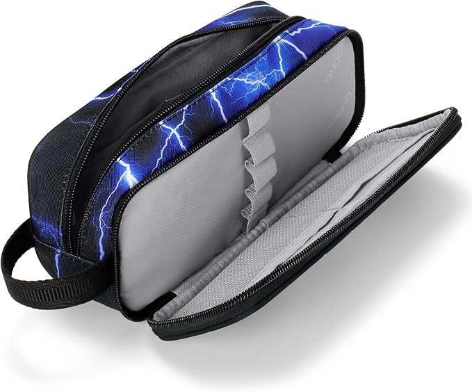 Choco Mocha Boys Pencil Case for Kids, Soft Large Zipper Pencil Pouch for Boys with 2 Compartments Boy Pencil Case for School Lightning Pencil Bag, Blue