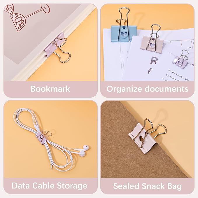 BAYTORY 48Pcs Pastel Binder Clips, 1 Inch (25 mm) Medium Binder Clips | with Clear Storage Container, Paper Clamps for School Teachers Office Supplies (25mm)