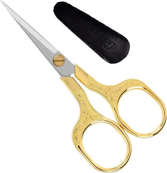 Small Gold Scissors, 5 Inch Vintage Precision Scissors, Ultra Sharp Blade Shears for Office, Home, School, Sewing, Fabric Craft, Hair Trimming, Facial & Beard Grooming