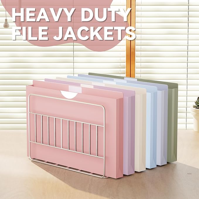 Plastic 1 Inch Manila File Jackets Legal Size,Expansion Pocket | 12 Pack Manilla Pocket Folders,Expandable File Jackets for Document,Straight Cut Tab,Poly Project File Jacket,Pastel Color