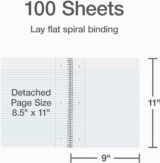 Oxford 1 Subject Spiral Notebook, Notebook for School, Plastic Covers, Back to School Supplies, College Ruled, 100 Sheets, 5 Pack, Assorted Primary Colors: Black, Blue, Red, Green and Yellow (1009289)