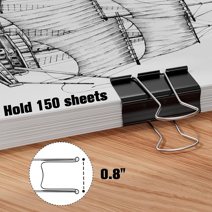CableGeeker Binder Clips, 96 Pcs Medium Black Binder Clips, 1.25 Inch Office Clips with Container, Paper Clips for Office Supplies, Home, School, Cable Management, Strong Grip & Rust-Resistant