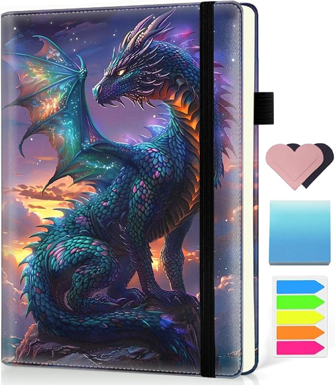Hardcover Executive Notebooks, A5 PU Leather Lined Journal Notebook, 200 Pages Thick Paper Subject Notebooks for School,Work,Home Writing Business Notebook, Diary Book ，Cool Anime Dragon