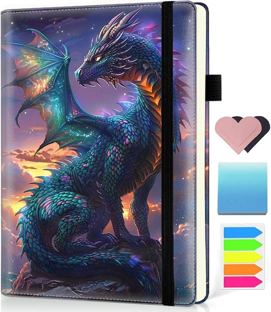 Hardcover Executive Notebooks, A5 PU Leather Lined Journal Notebook, 200 Pages Thick Paper Subject Notebooks for School,Work,Home Writing Business Notebook, Diary Book ，Cool Anime Dragon