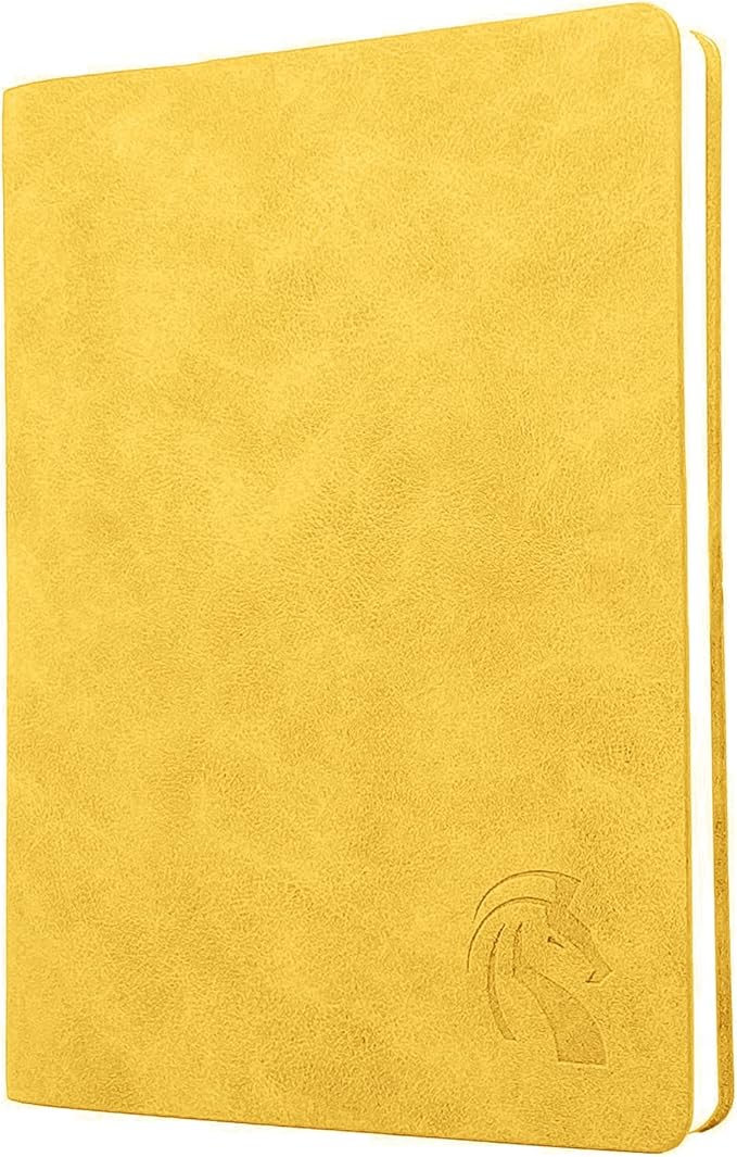LeStallion 120GSM Yellow Notebook - A5 Yellow Lined Journal - 211 Numbered Ruled Pages | Table Contents | Soft Cover | Faux Leather