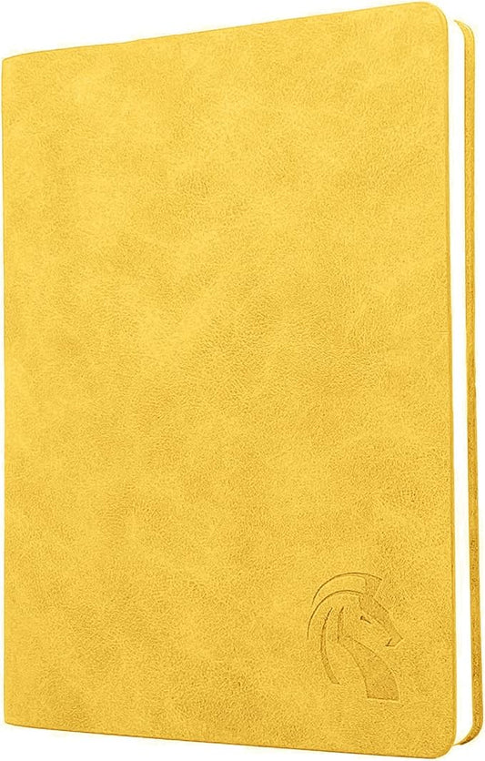 LeStallion 120GSM Yellow Notebook - A5 Yellow Lined Journal - 211 Numbered Ruled Pages | Table Contents | Soft Cover | Faux Leather