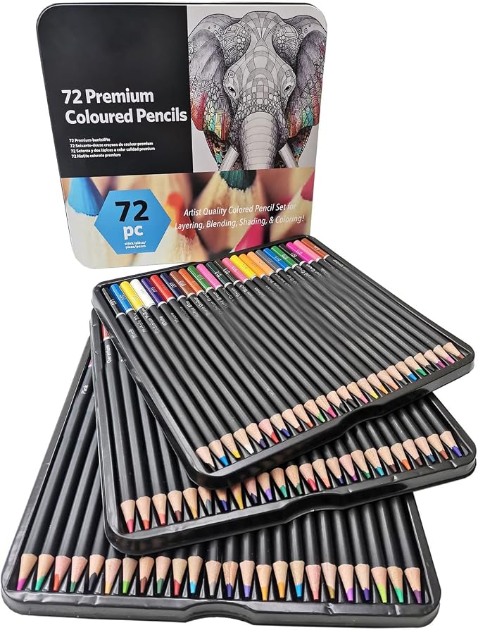 72 Colored Pencils Sets, 2B Hardness Soft Core Easy Coloring Drawing Sketching High Color Solidity Oily Color Pencil with Iron Box for Artists Adult School Supplies