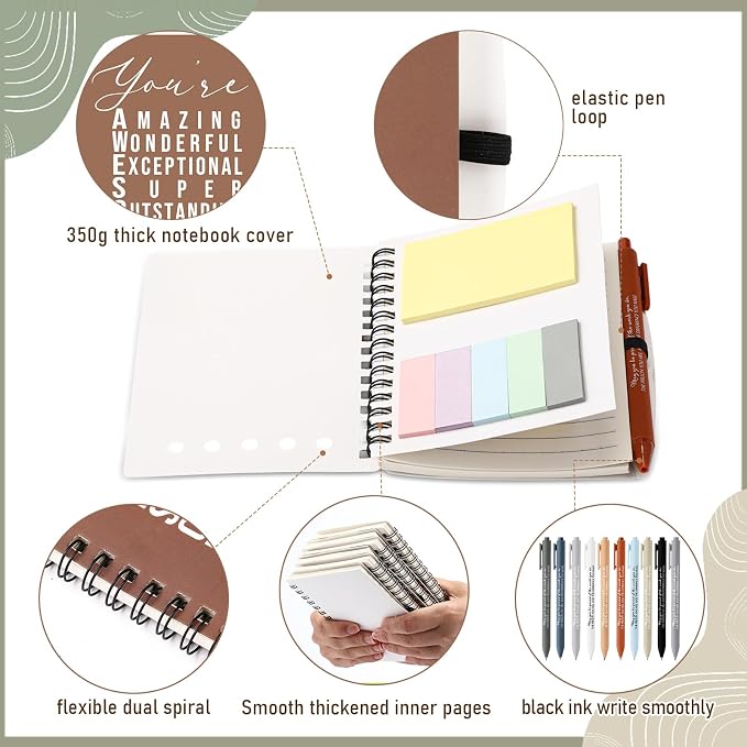Jetec 100 Pcs/50 Sets Back to School Teacher Gifts Motivational Spiral Notebook with Sticky Notes Pen Bulk Inspirational Journals Thank You Gift for Employee Coworker Birthday Party (Morandi)