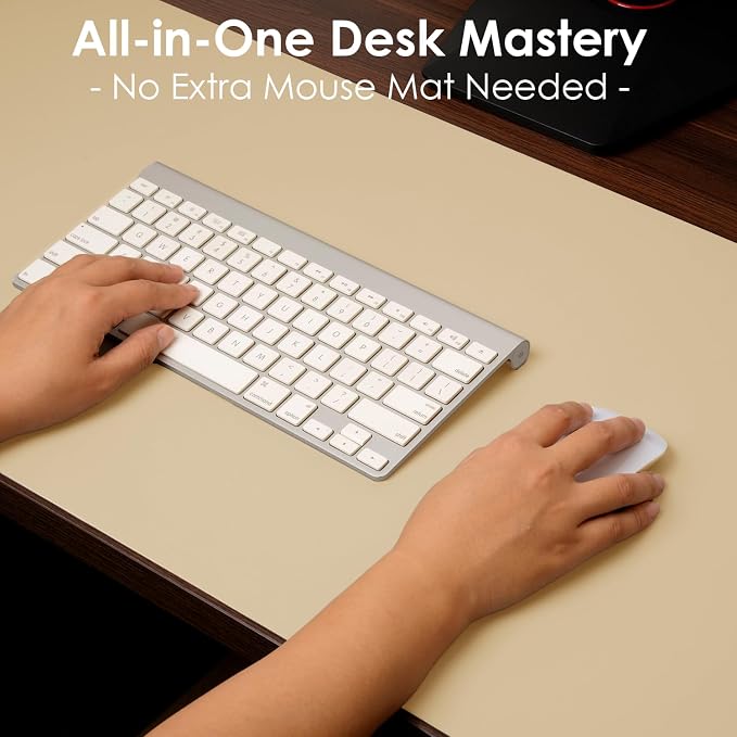 Leather Desk Pad Protector, Waterproof Mouse Pad, PU Desk Mat, Office Desk Cover, Desk Writing Mat for Office/Home/Work/Cubicle (Eggshell) 35.4x17 in