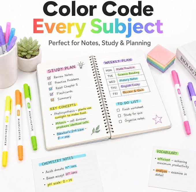 YOOUSOO 25 Pack Pastel Highlighters Assorted Colors No Bleed | Dual Tip Chisel and Fine Tip Bible Highlighter, Fluorescent Highlighter Pens for Classroom School Student Office Journals