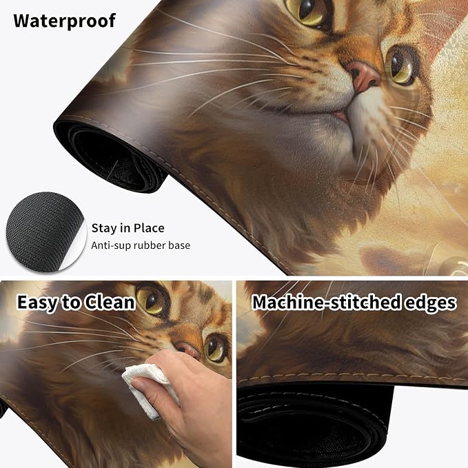 Warm Desk Pad,Heated Desk Pad,Office Mat,3 Heating Levels & 3 Hours Auto Shut-Off,31.5"*13" Gaming Mouse Laptop Keyboard Leather Desk Mat,Orange Cat Sky