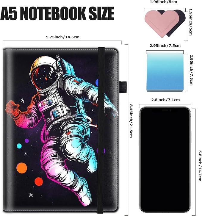 Hardcover Executive Notebooks, A5 PU Leather Lined Journal Notebook, 200 Pages Thick Paper Subject Notebooks for School,Work,Home Writing Business Notebook, Diary Book ， Astronaut Starry Sky