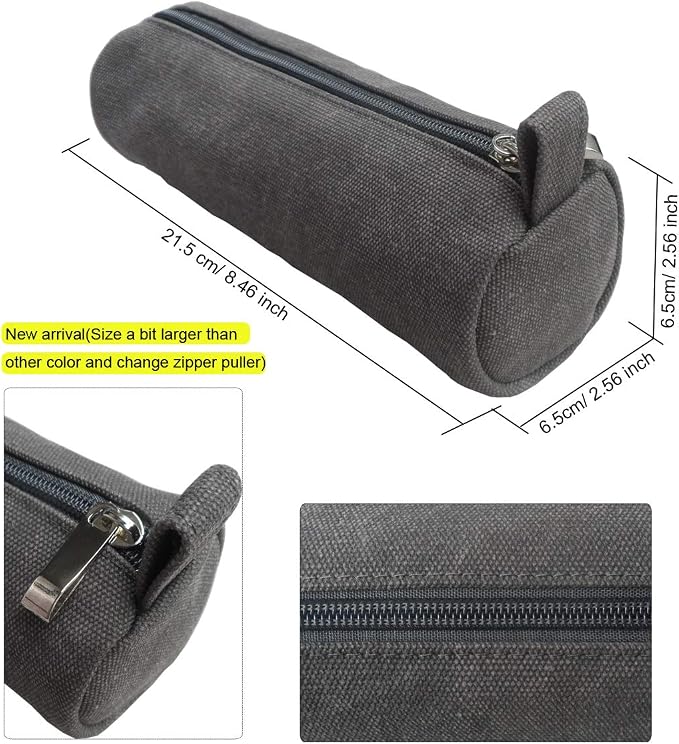 Heavy Canvas Stationery Stylish Simple Pencil Bag and Durable Compact Zipper Pencil Case Pouch 1 Pack Gray