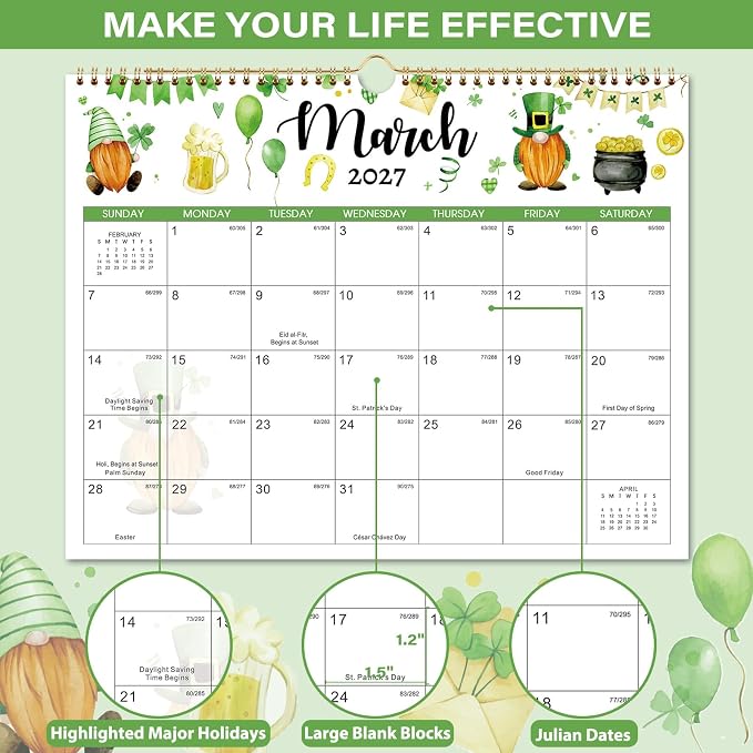 Calendar 2026-2027 - Wall Calendar 2026-2027 from July 2026 to December 2027, 11" x 8.5" 18 Months with Thick Paper + Daily Blocks + Reference Calendars