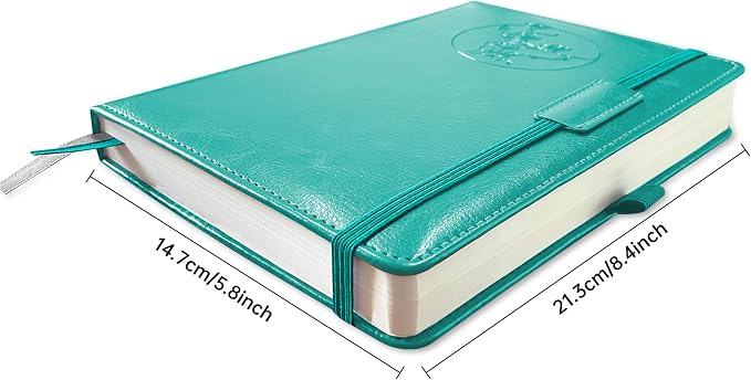 Notebook Journal for Women Men,256 Pages A5 Hardcover Leather Journaling Notebooks for Work,lined journal/notebook with 100Gsm Paper,Pen Holder and inner pocket 5.8"×8.4"(Turquoise)