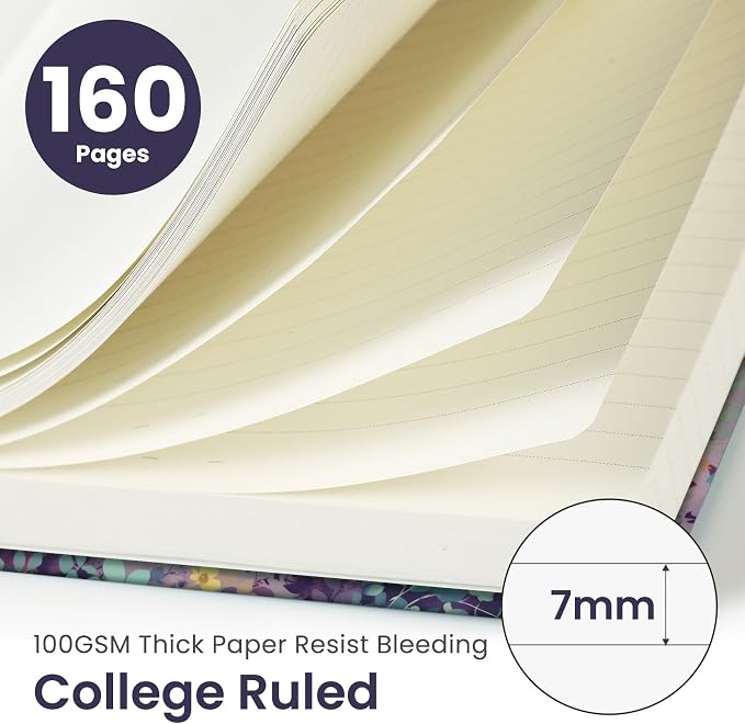 Lined Journal Notebook for Women & Men, Hardcover Leather Journal for writing, A5 College Ruled Notebook for Work & Note Taking, Perfect for Office School Home Supplies, 160 Pages, Lavendar Floral