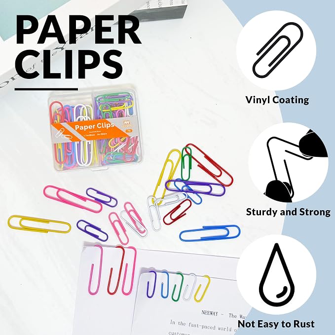 NEEWAY Colorful Paper Clips Assorted Sizes, Small and Large Paper Clips, 70 Count (Multicolor)