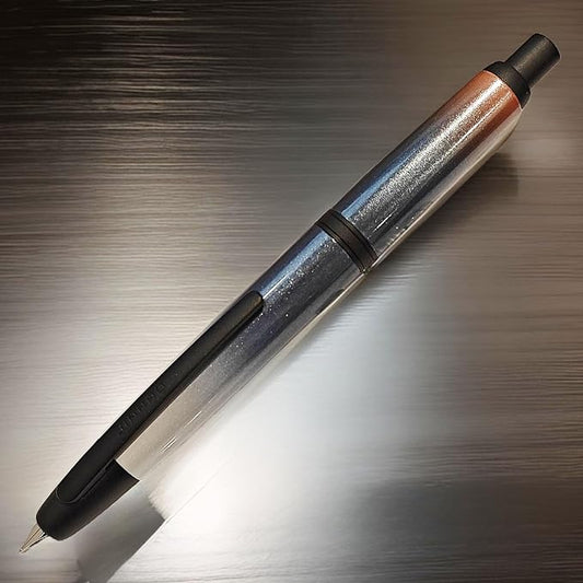 JH10 Press Fountain Pen Fine Nib with Velvet bag, Retractable Nib Calligraphy Ink Pen with Converter Writing (Gradient Dark Blue Orrange Black Clip)