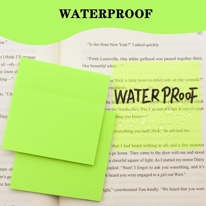 YOUDEFUL 800Pcs Transparent Sticky Notes, Bright Green Clear Sticky Notes, 3"x3" Waterproof Translucent Sticky Note Pads, Index Tabs, Clear Post it Notes for Bible Study, See Through Sticky Notes