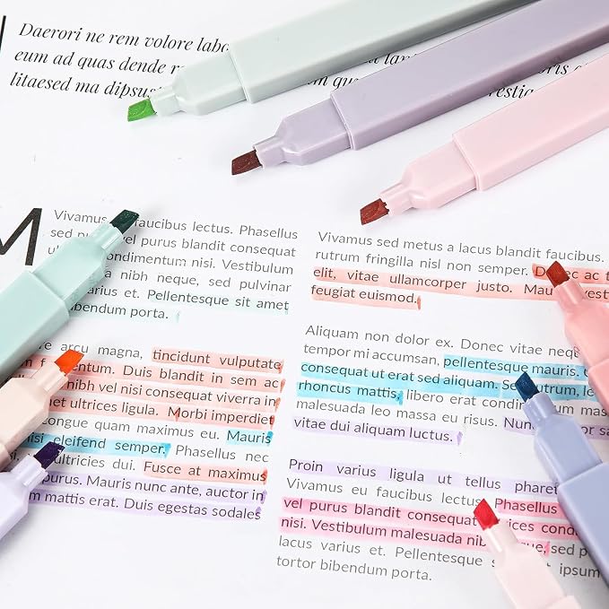 Marspark 216 Pcs Highlighters Bulk Chisel Tip Aesthetic 12 Assorted Colors No Bleed Cute Soft Color Marker Pens for Journal Planner Notes School Study Office Supplies