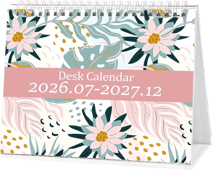 Small Desk Calendar 2026-2027, Koncci Standing Flip Desk Calendar with Stickers (July 2026-December 2027), US Holidays Marked Desktop Planner for Easy Organizing (7" x 8.5")