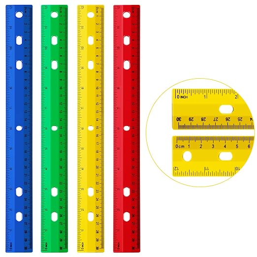 Chuangdi 20 Pcs 12 Inch Plastic Ruler Bulk for Classroom,Colorful,6 Hole | Kids Rulers for School, Home, Office, Dual Scale Design, Lightweight School Supplies