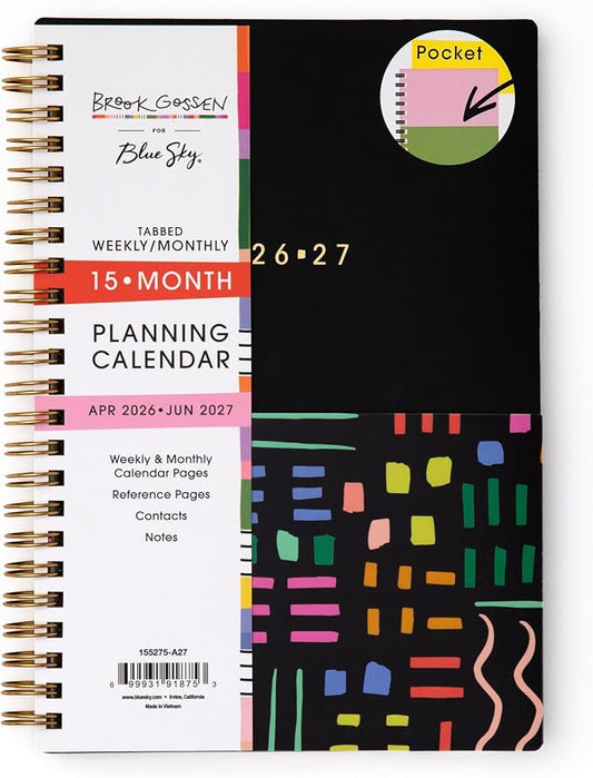 Blue Sky 2026-2027 Weekly & Monthly Academic Planner, 5"x8", Rainbow City | 15-Month, April 2026 - June 2027, Flexible Cover With Zip Pouch, Wirebound, Tabs, Storage Pocket, Academic Year, Brook Gossen