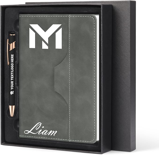 ENOMY Personalized Notebook Journal with Pen & Gift Box Custom Notebook A5 Hardcover Notebook Set for Men Women Lined Journal for Work College Graduation Xmas Gifts (Grey)