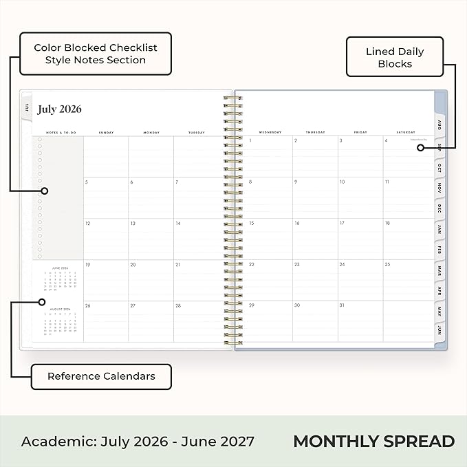 Blue Sky 2026-2027 Weekly & Monthly Academic Planner, 8.5"x11", Stratford | July 2026 - June 2027, Flexible Cover, Wirebound, Laminated Tabs, Storage Pocket, Stickers, Academic Year, The Everygirl