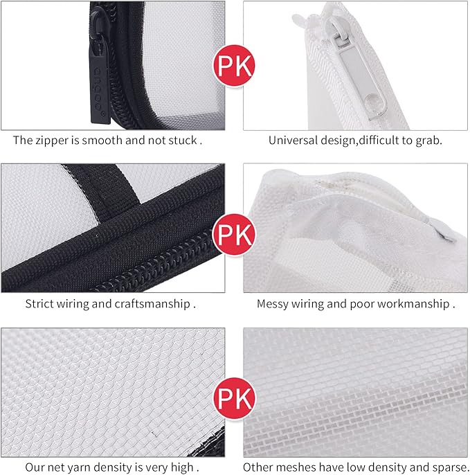 EASTHILL Grid Mesh Pen Pencil Case with Zipper Clear Makeup Color Pouch Cosmetics Bag Multi-Purpose Travel School Teen Girls and Boys Transparent Stationary Bag Office Organizer Box for Adluts(White