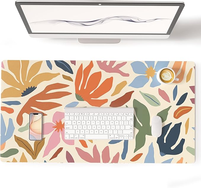 Colorful Star Abstract Floral PU Leather Large Mouse Pad, 31.5" x 15.7" | Waterproof Non-Slip Computer Gaming Desk Mat, XXL PC Laptop Protector Pads, Desk Writing Pads for Office Home