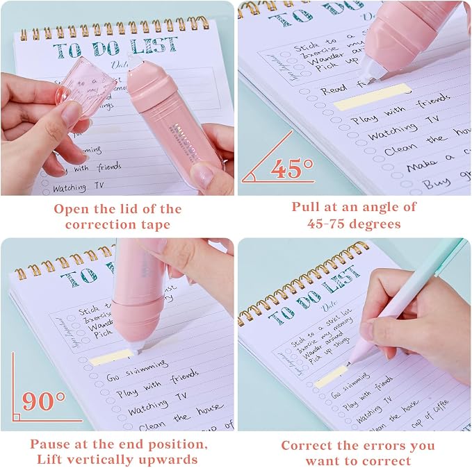 Temiary 4P Correction Tapes, Beige Core Smooth Pull Out for Writing, Pink | Smooth Pull Out Aesthetic Cream Correction Tape Gradient Set, Quick Dry Applicator for Students School Office Supplies