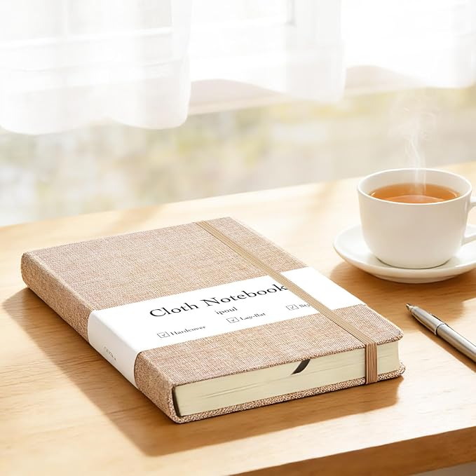 Linen Notebook, College Ruled, Hardcover, Lay Flat, B6, Small, 5x7, Thick, 100gsm, Pink, Journal for Writing