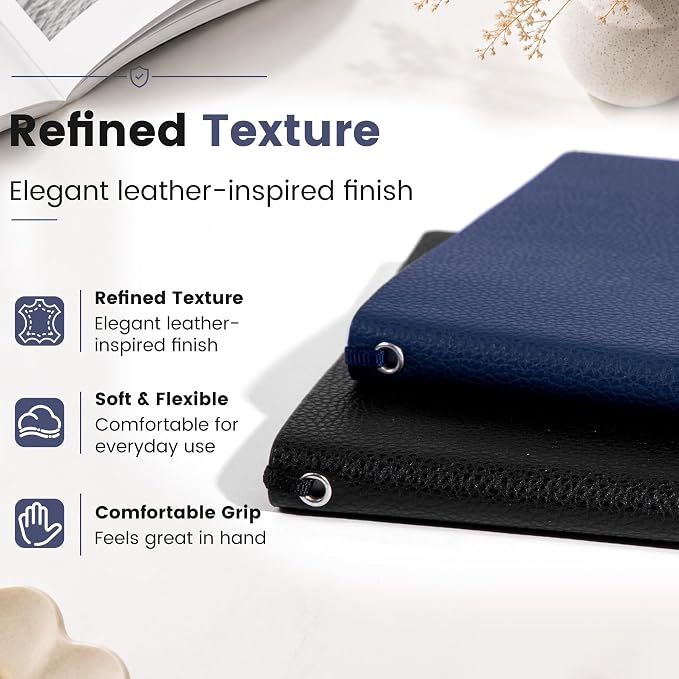 CAGIE Lined Journal Notebook for Men & Women,176 Pages A5 Medium Size, Softcover Leather Journals for Writing, College Ruled Notebook for Work & School, 100 GSM Thick Paper (5.7'' x 8.3'') (Navy Blue)