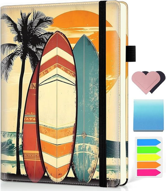Hardcover Executive Notebooks, A5 PU Leather Lined Journal Notebook, 200 Pages Thick Paper Subject Notebooks for School,Work,Home Writing Business Notebook, Diary Book ，Surfing Islands