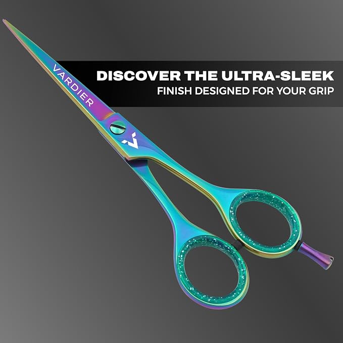 6.5” Hair Cutting Scissors – Professional Stainless Steel Barber Shears with Micro-Serrated Blades, No-Slip Precision Cut – Gift-Boxed with Leather Pouch for Salon & Home (Rainbow)
