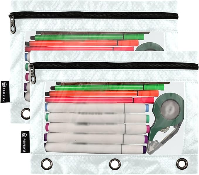 Gredecor Binder Pencil Pouch 3 Ring Azure Zipper Pencil Pouches Case 2 Pack Clear Binder Organizer for School Office