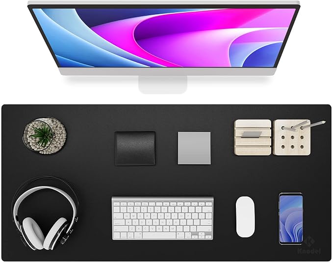 K KNODEL Large Desk Protector Mat, Leather Desk Pad (35.4"x17", Black) | Non-Slip Desk Mat, Desk Pads and Blotters, Desktop Mat, Desk Protector and Cover, Office Computer, Laptop and Keyboard Mat