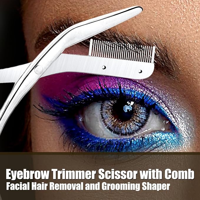 Eyebrow Trimmer With Comb Facial Grooming Scissors Kit Professional Precision Eyebrow Trimmer Stainless Steel Eyebrow Trimmers Scissors with Combs Perfect For Gifts for Men and Women (Pink)